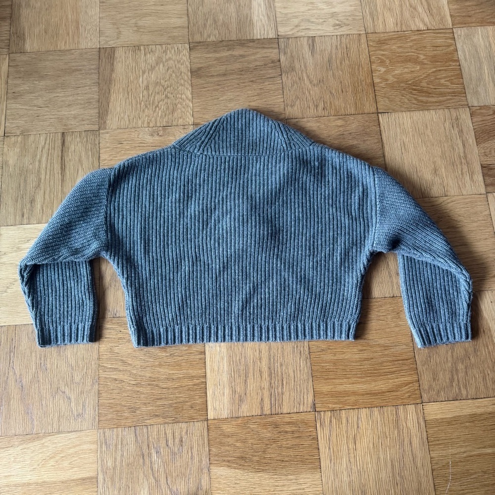COS Grey Cropped Ribbed Shawl Collar Sweater - Picture 2 of 7